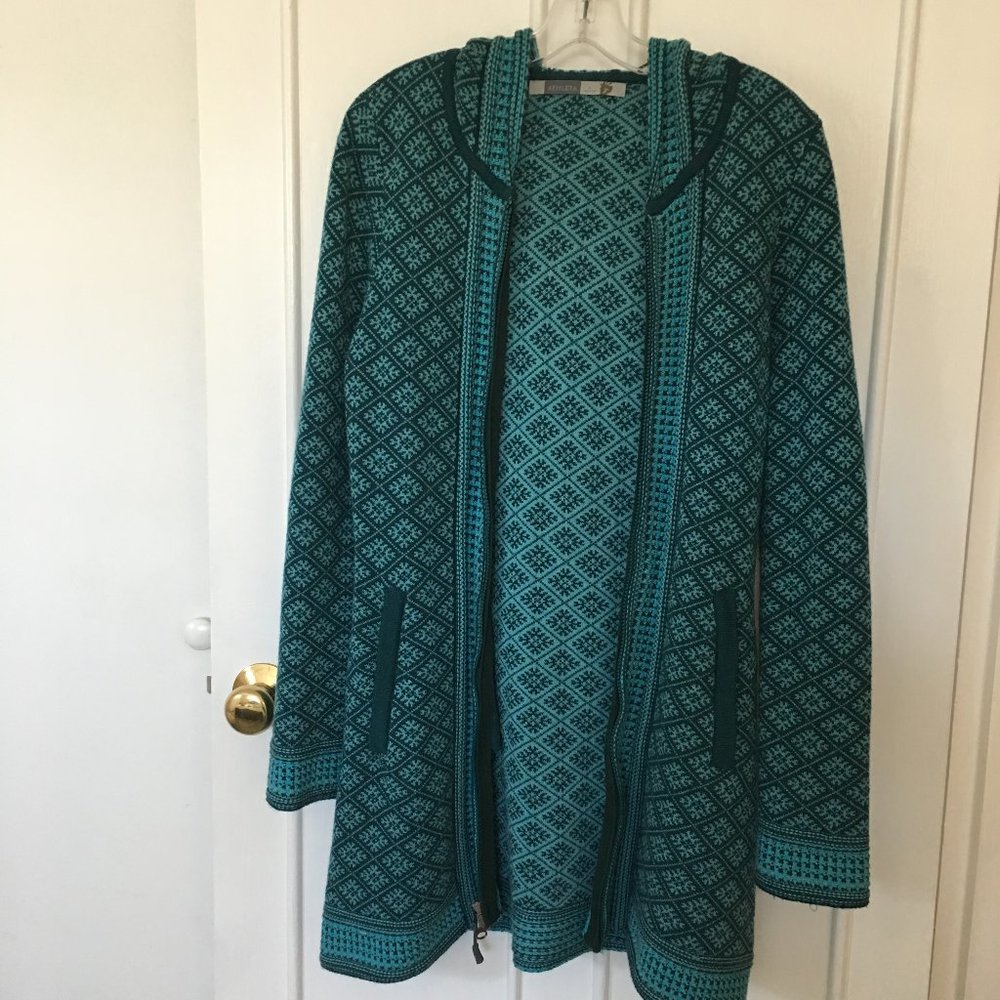 ATHLETA zip cardigan sweater with hood  Size S teal blue